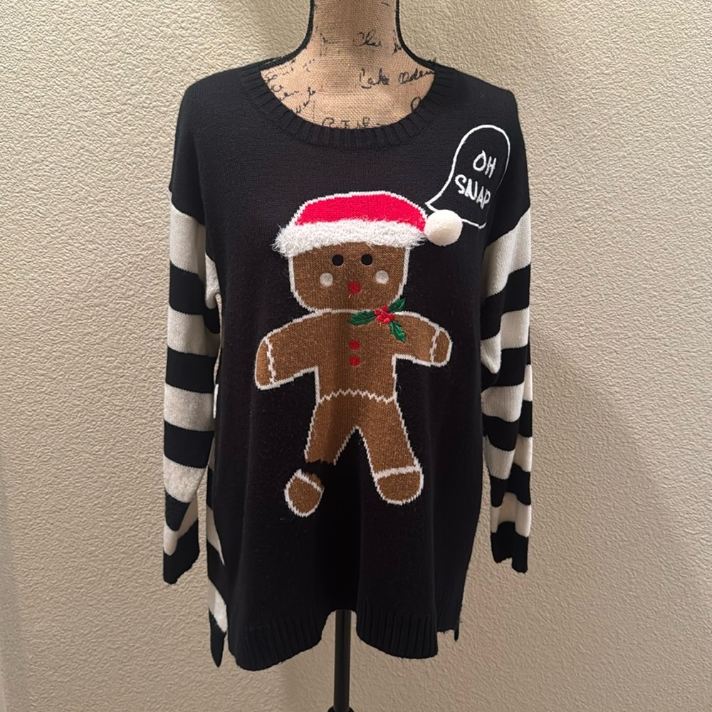 Christmas Striped Gingerbread “Oh Snap” Sweater